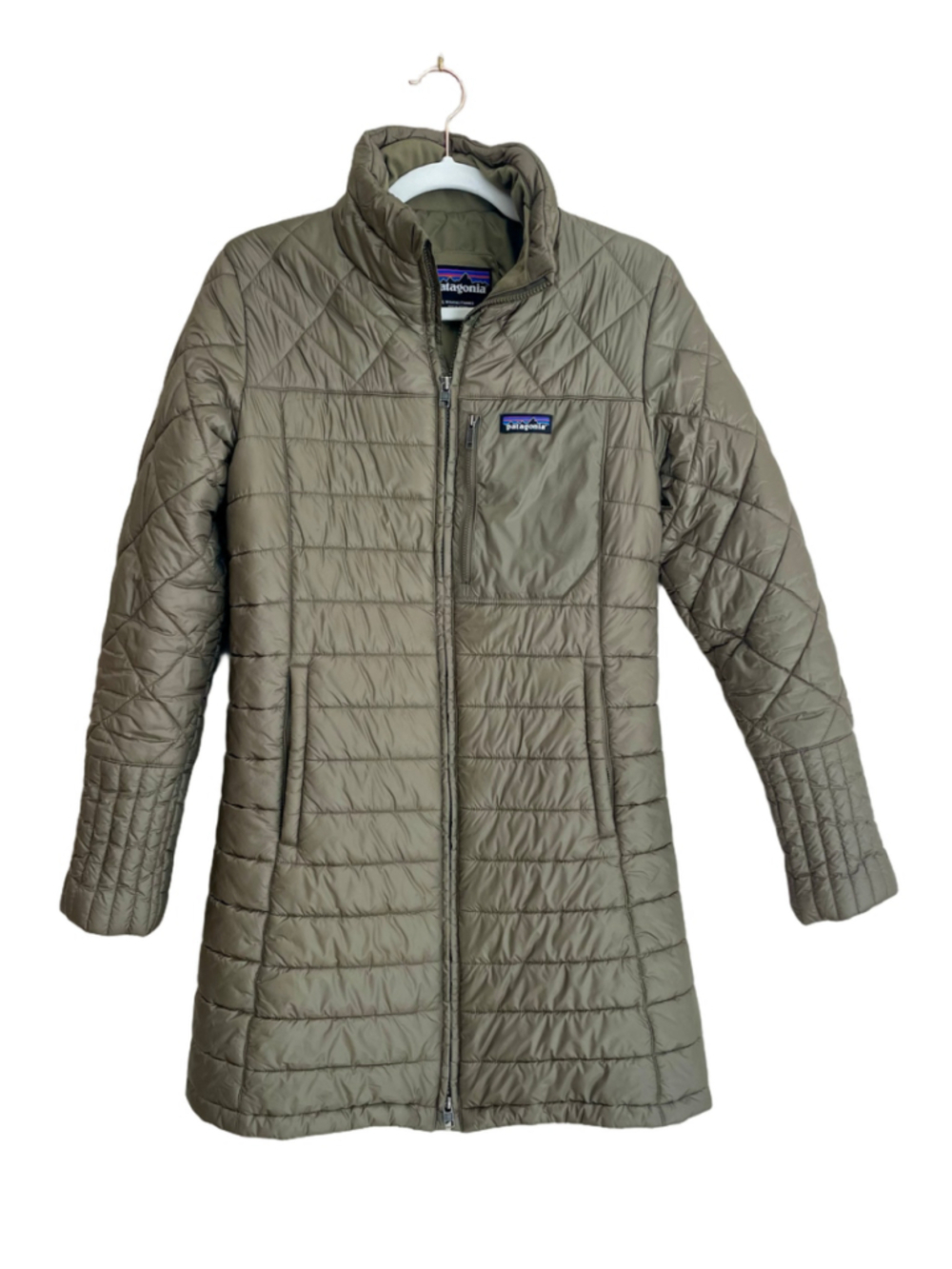 Patagonia Radalie Parka Womens L Sage Khaki Quilted Insulated Puffer Coat